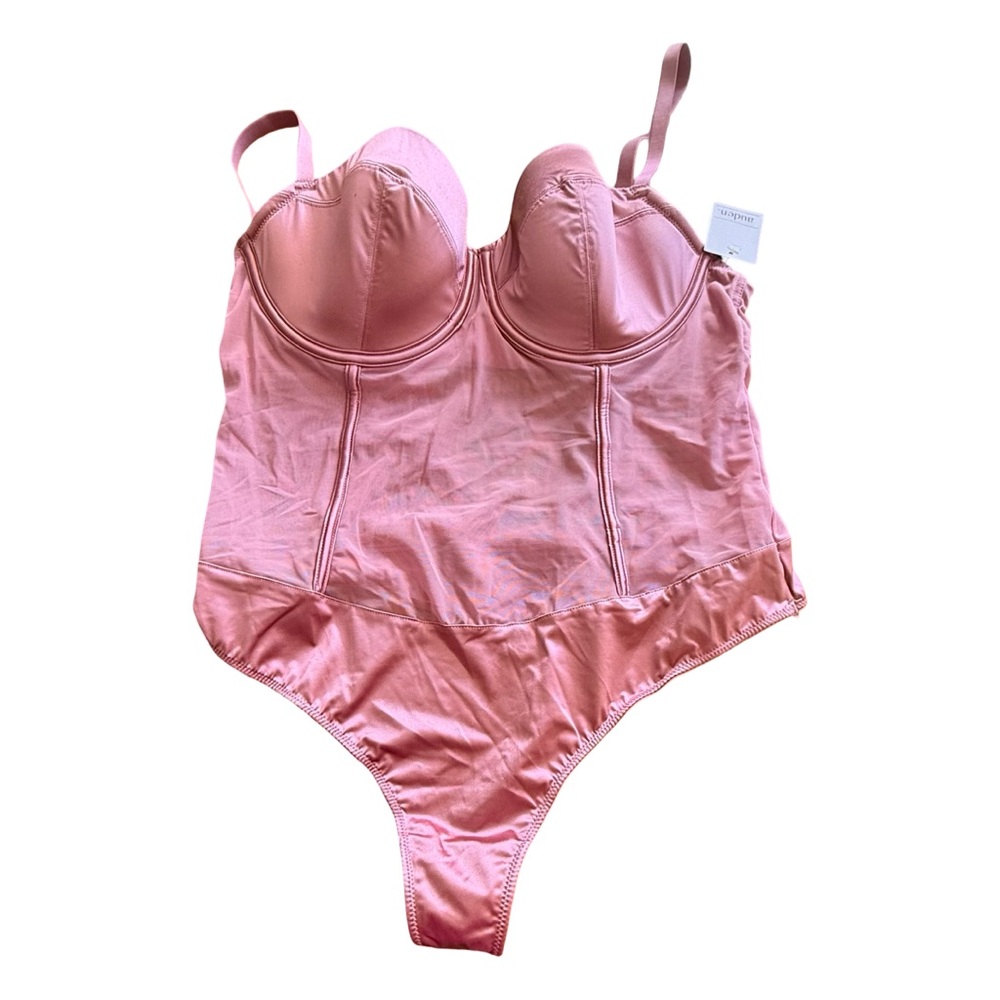 Blush Pink Bustier Bodysuit Auden Pink Satin Underwire Bodysuit – Size L - Picture 8 of 9